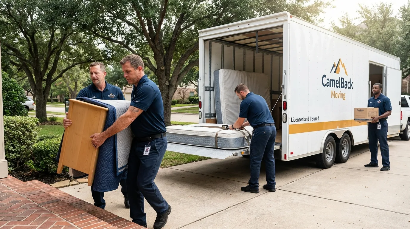 Crew loading residential truck for cross-state move from Belmont, NY