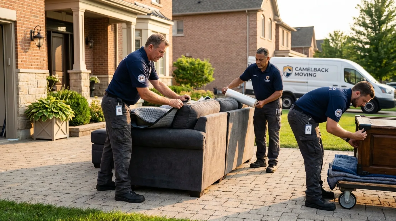 Large estate moving crew wrapping furniture in Belmont, NY